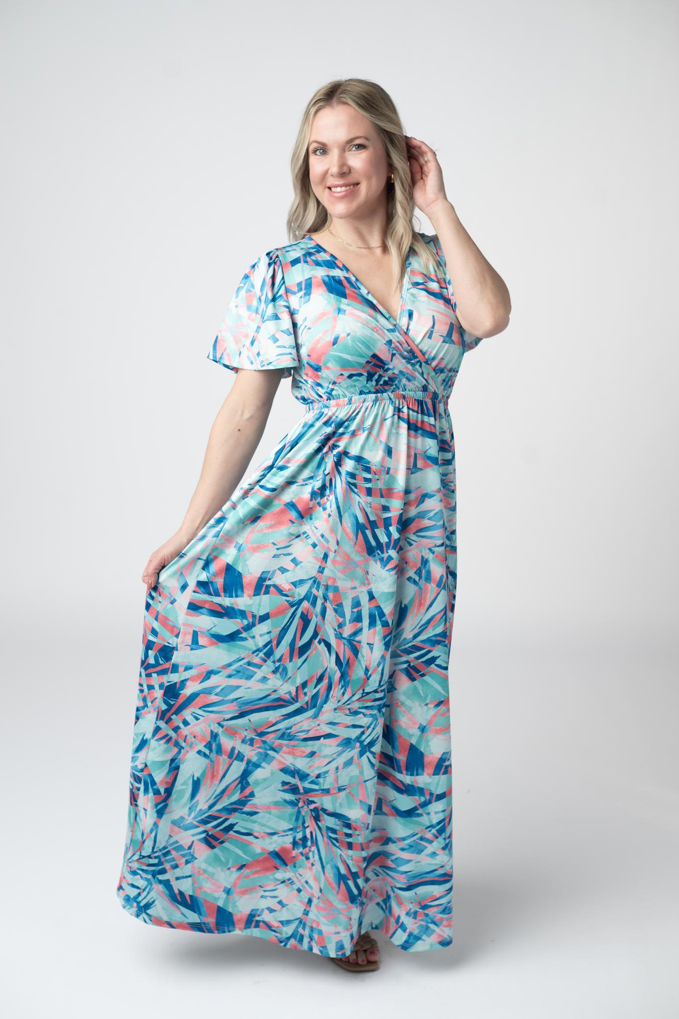 IN STOCK Millie Maxi Dress - Abstract Aqua Breeze FINAL SALE by Michelle Mae