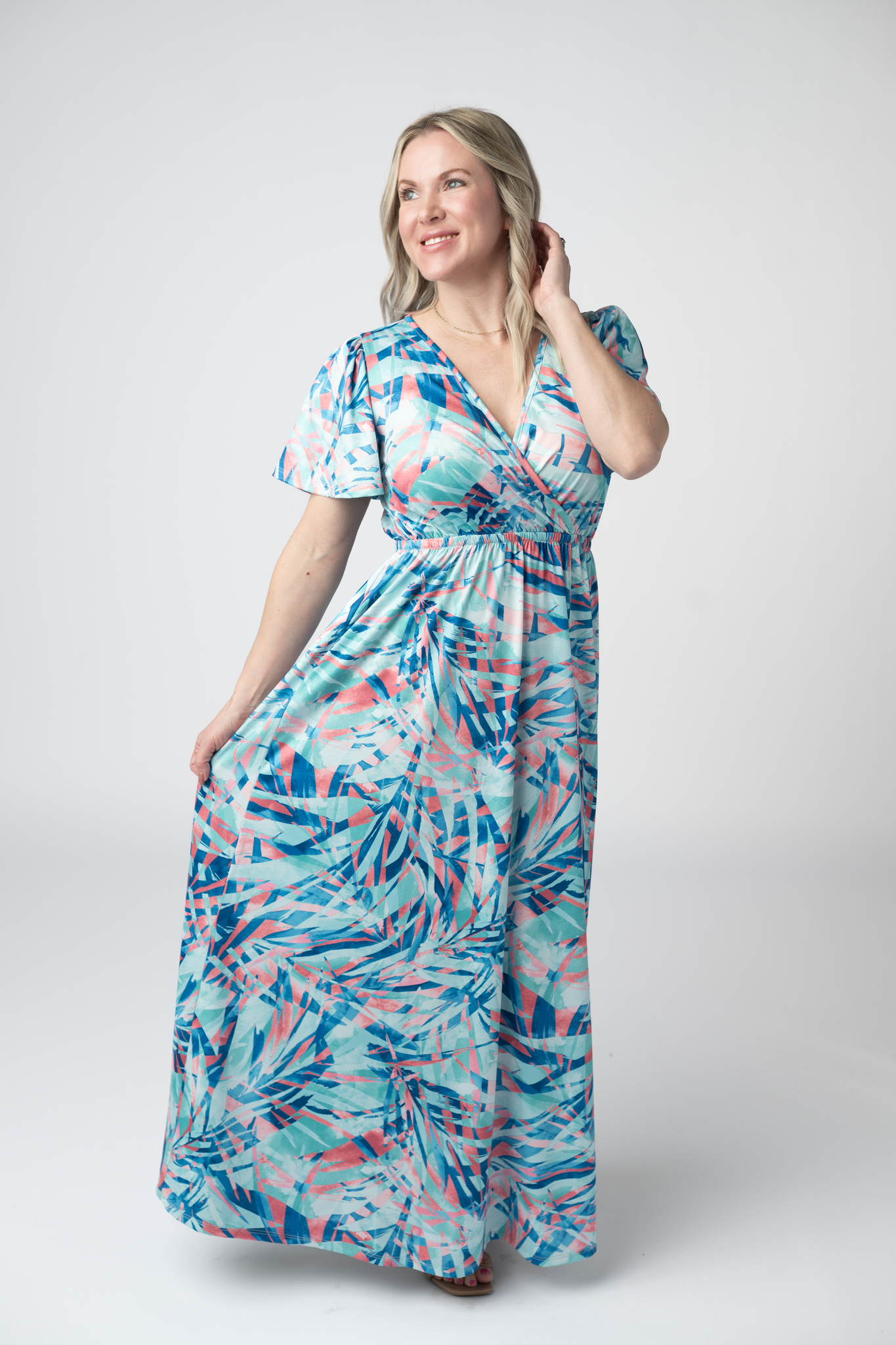 IN STOCK Millie Maxi Dress - Abstract Aqua Breeze FINAL SALE by Michelle Mae