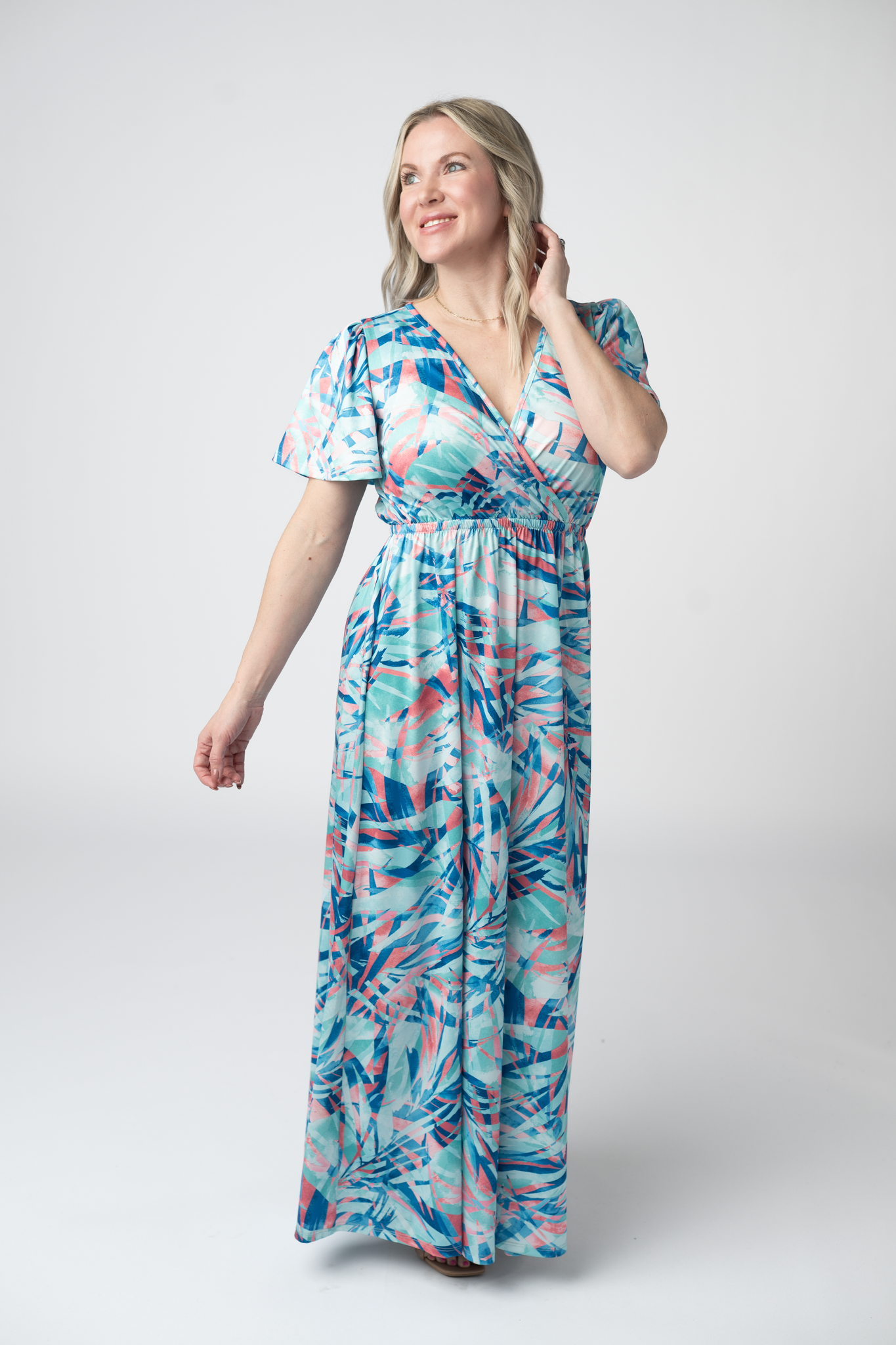 Womens Millie Maxi Dress Abstract Print Crossover Neckline Vacation