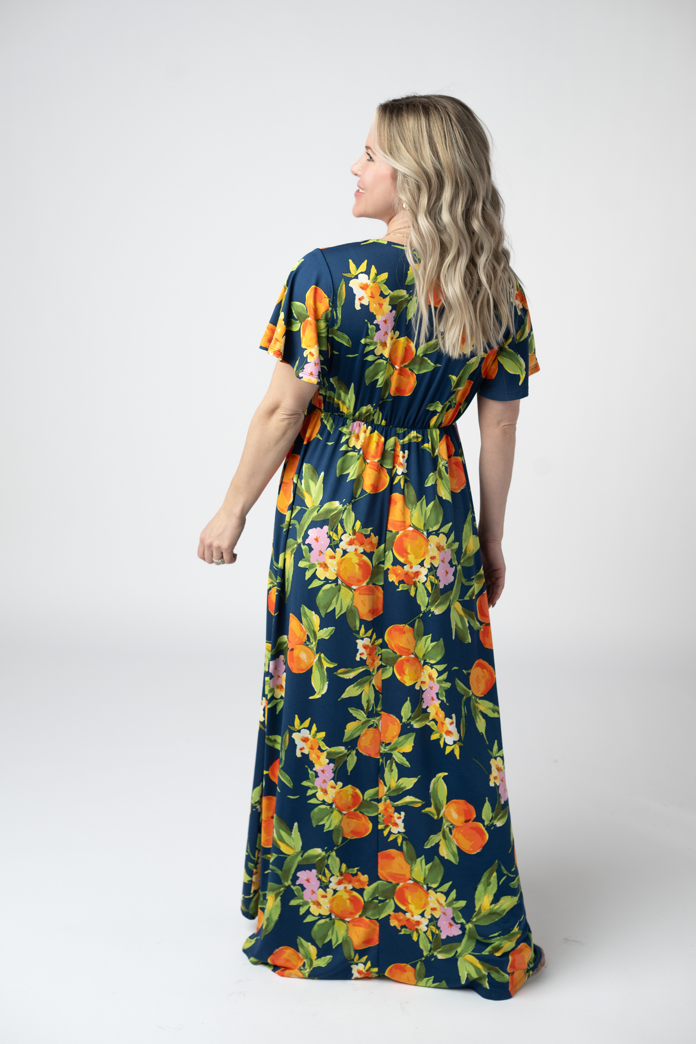 Harley Navy Citrus High Low Dress With Crossover Neckline And Pockets