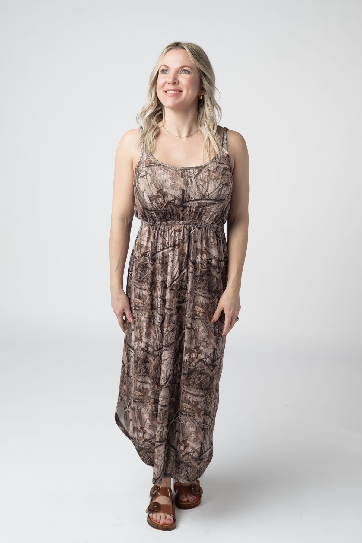 Reagan Camo Scoop Neck Dress With Elastic Waist And Adjustable Straps