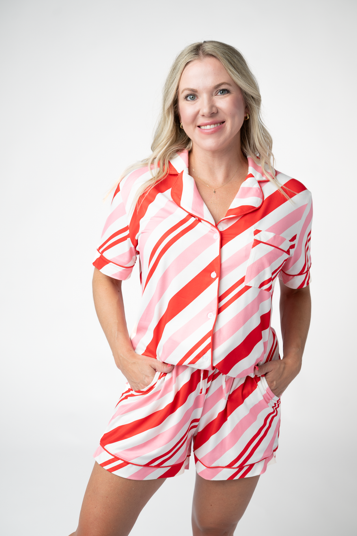 IN STOCK Brooke Top and Shorts Pajama Set - Candy Cane by Michelle Mae