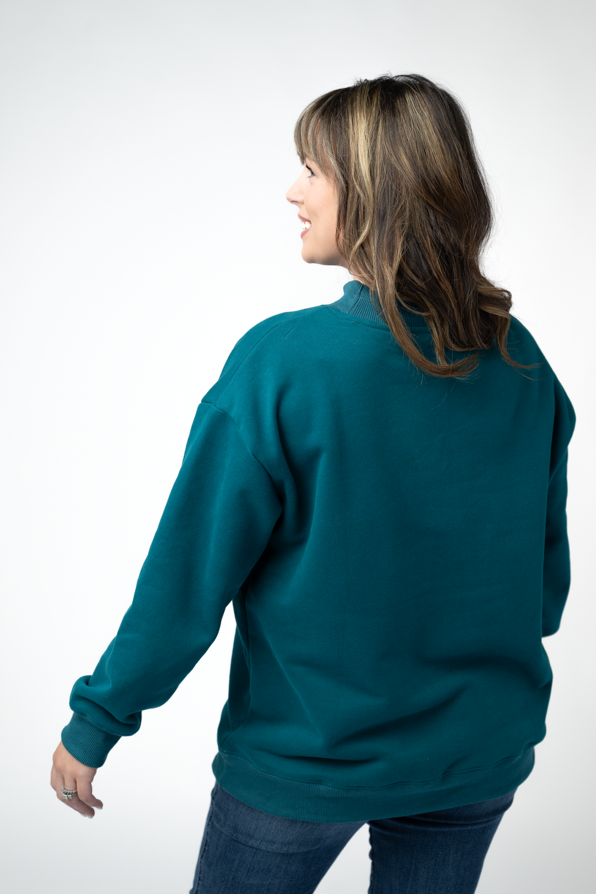 Marley Soft Fleece Mock Neck Comfort Pullover Sweatshirt Teal