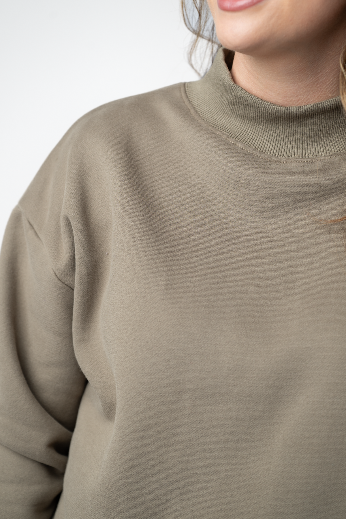Womens Marley Mock Neck Sweatshirt Fleece Interior Taupe by Michelle Mae