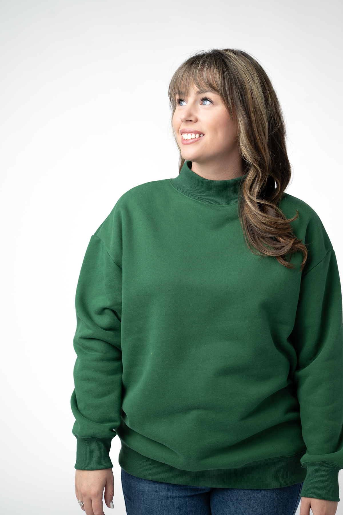 Marley Mock Neck Sweatshirt Forest Green Soft Fleece by Michelle Mae