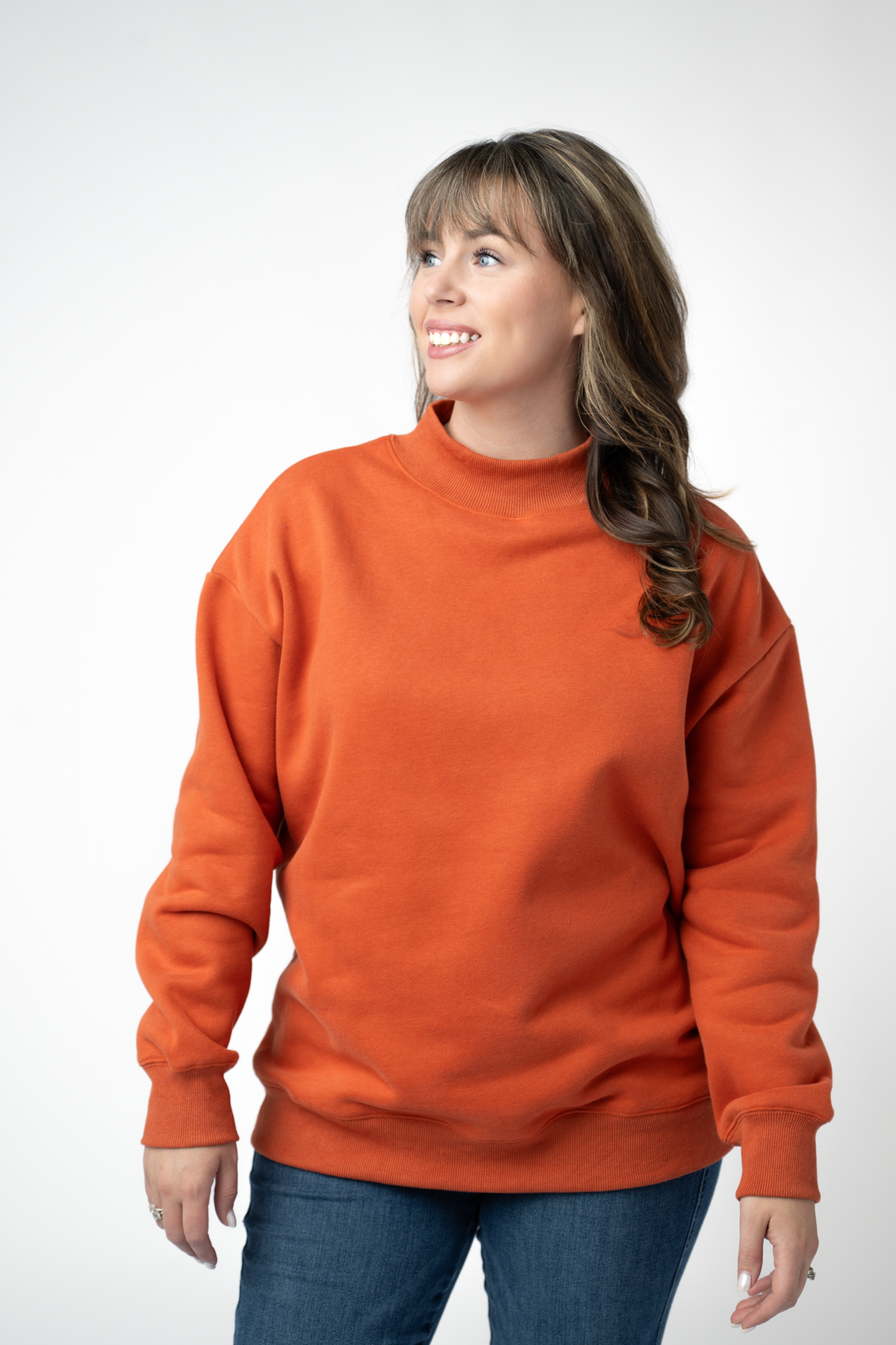 Marley Mock Neck Fleece Sweatshirt Pumpkin Fall Cozy Layering Top