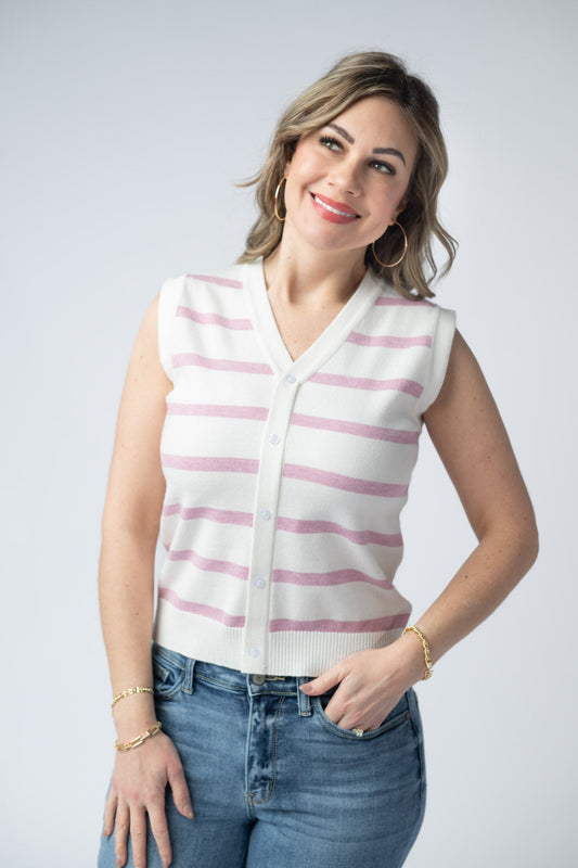 Lucy Striped Button Tank - Pink