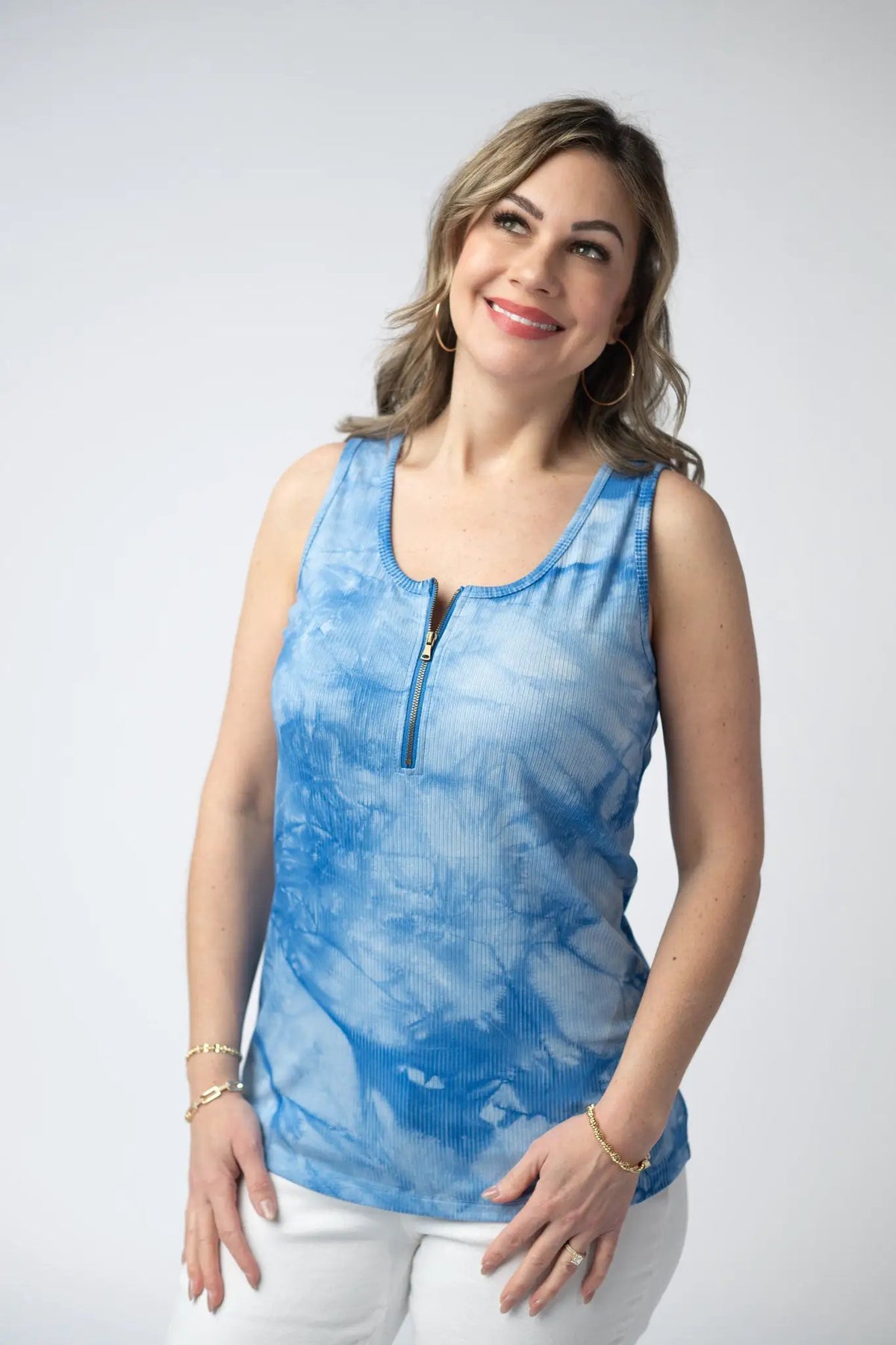 IN STOCK Mila Zipper Tank - Blue Tie Dye FINAL SALE by Michelle Mae