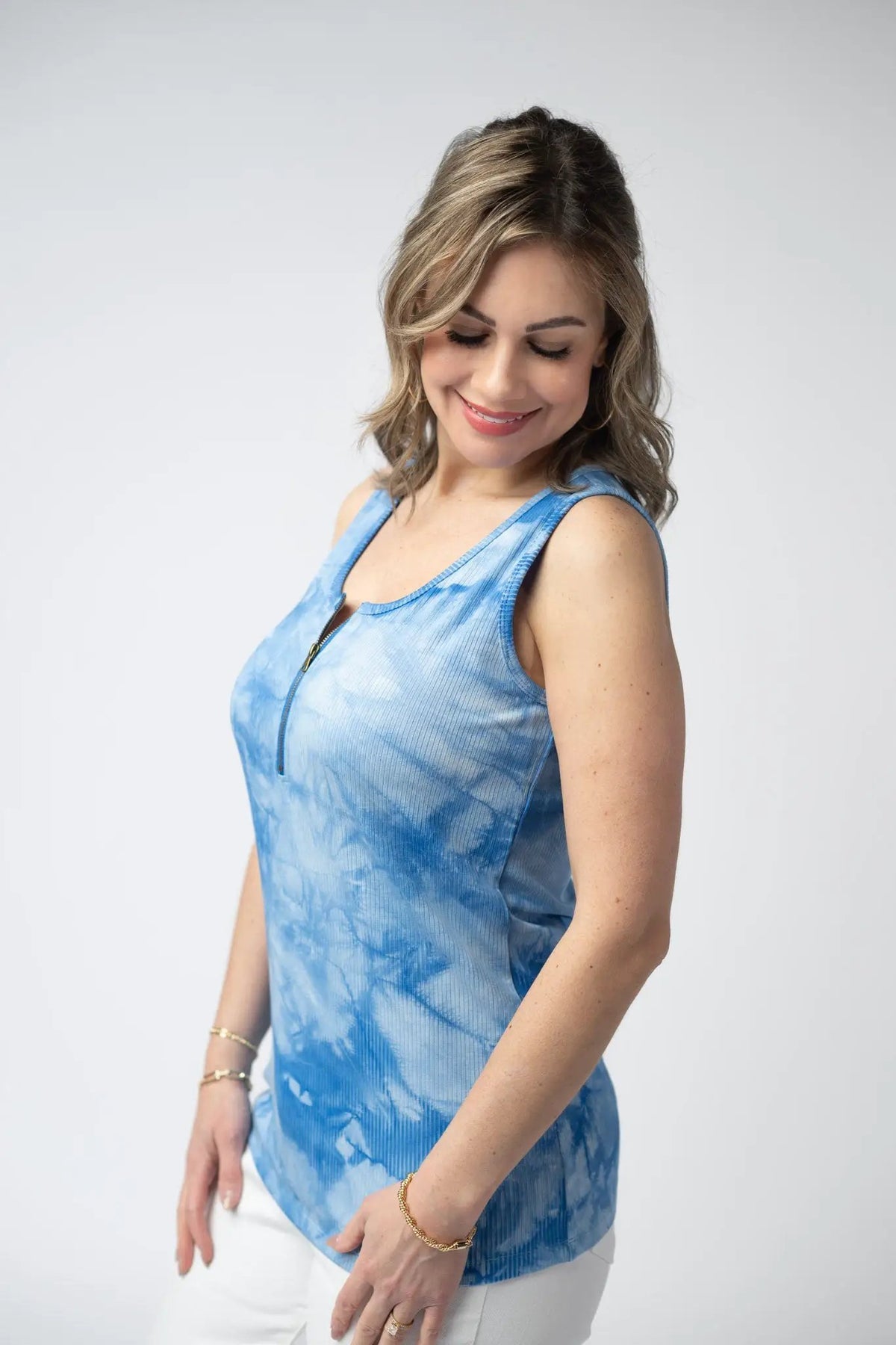 IN STOCK Mila Zipper Tank - Blue Tie Dye FINAL SALE by Michelle Mae