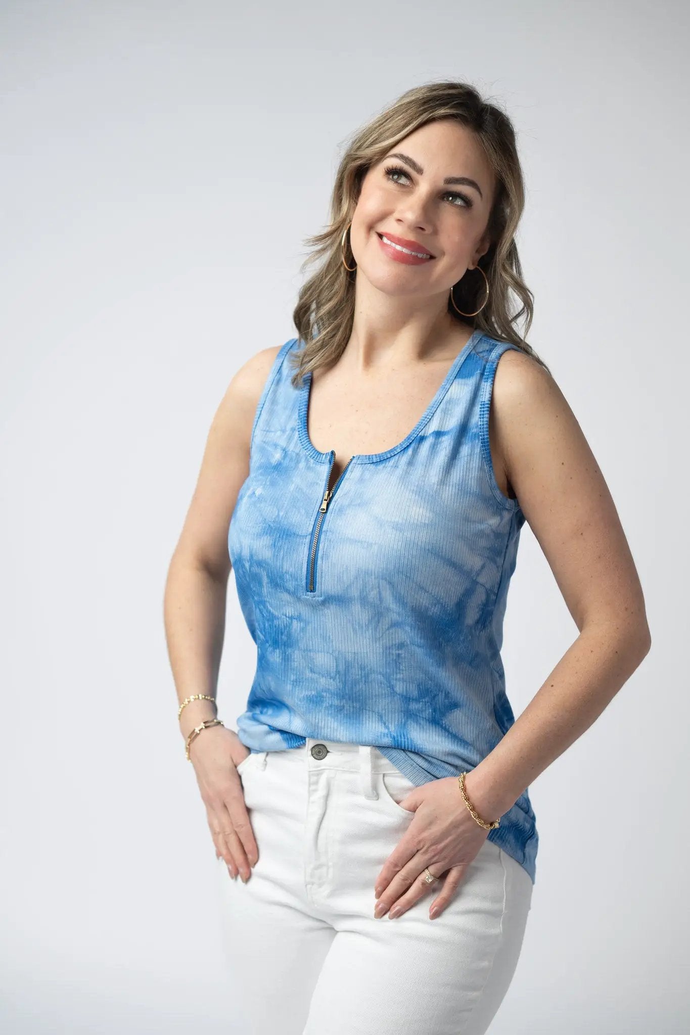 IN STOCK Mila Zipper Tank - Blue Tie Dye FINAL SALE by Michelle Mae