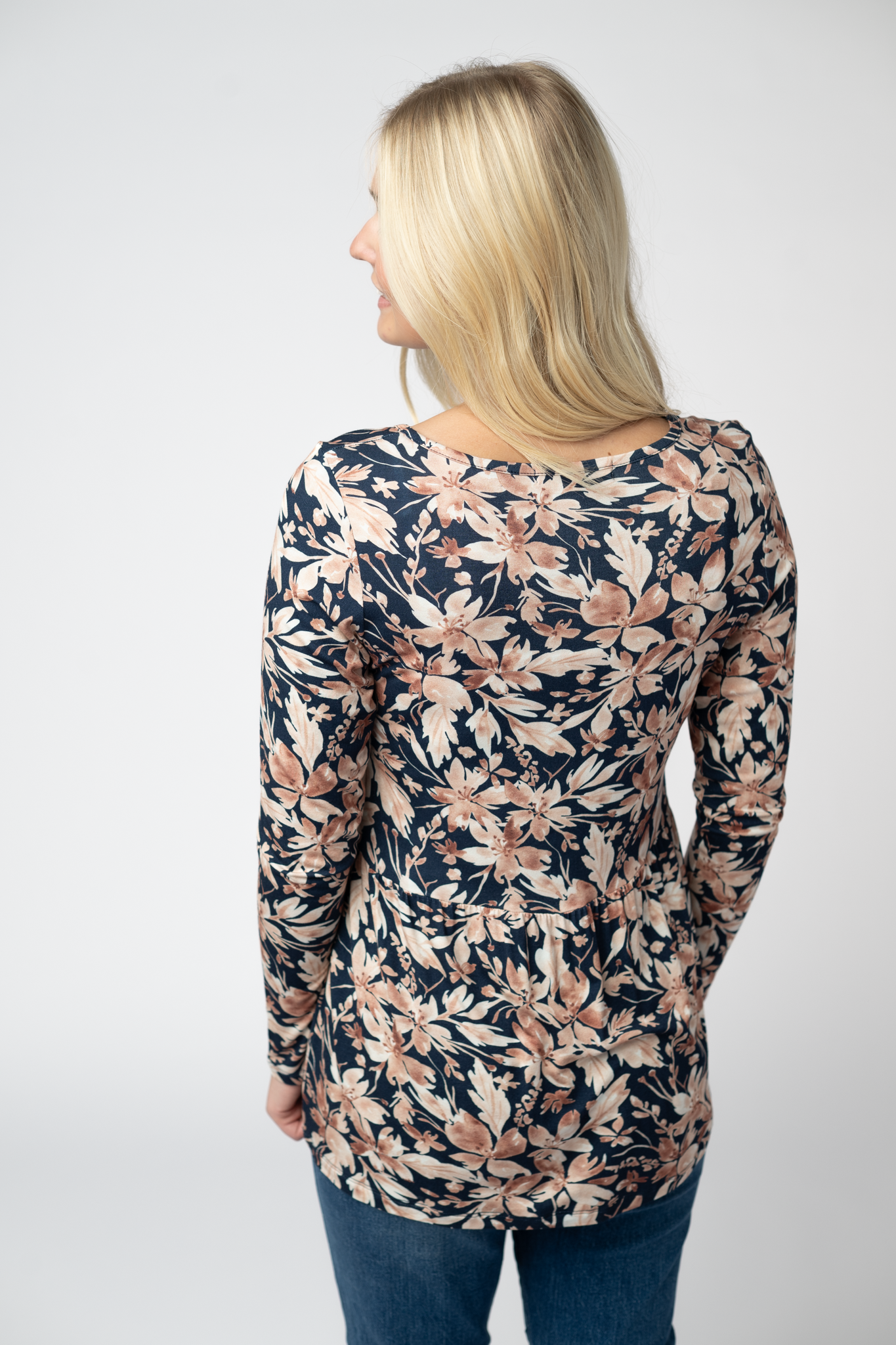 IN STOCK Long Sleeve Sarah Ruffle Top - Navy Autumn Petals by Michelle Mae
