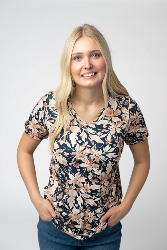Sophie Top - Navy Autumn Petals by Michelle Mae