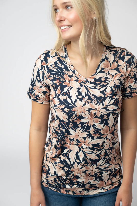 Sophie Top - Navy Autumn Petals by Michelle Mae