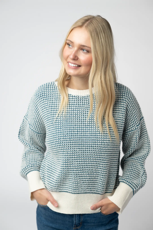 Charlotte Sweater - Teal and Ivory by Michelle Mae