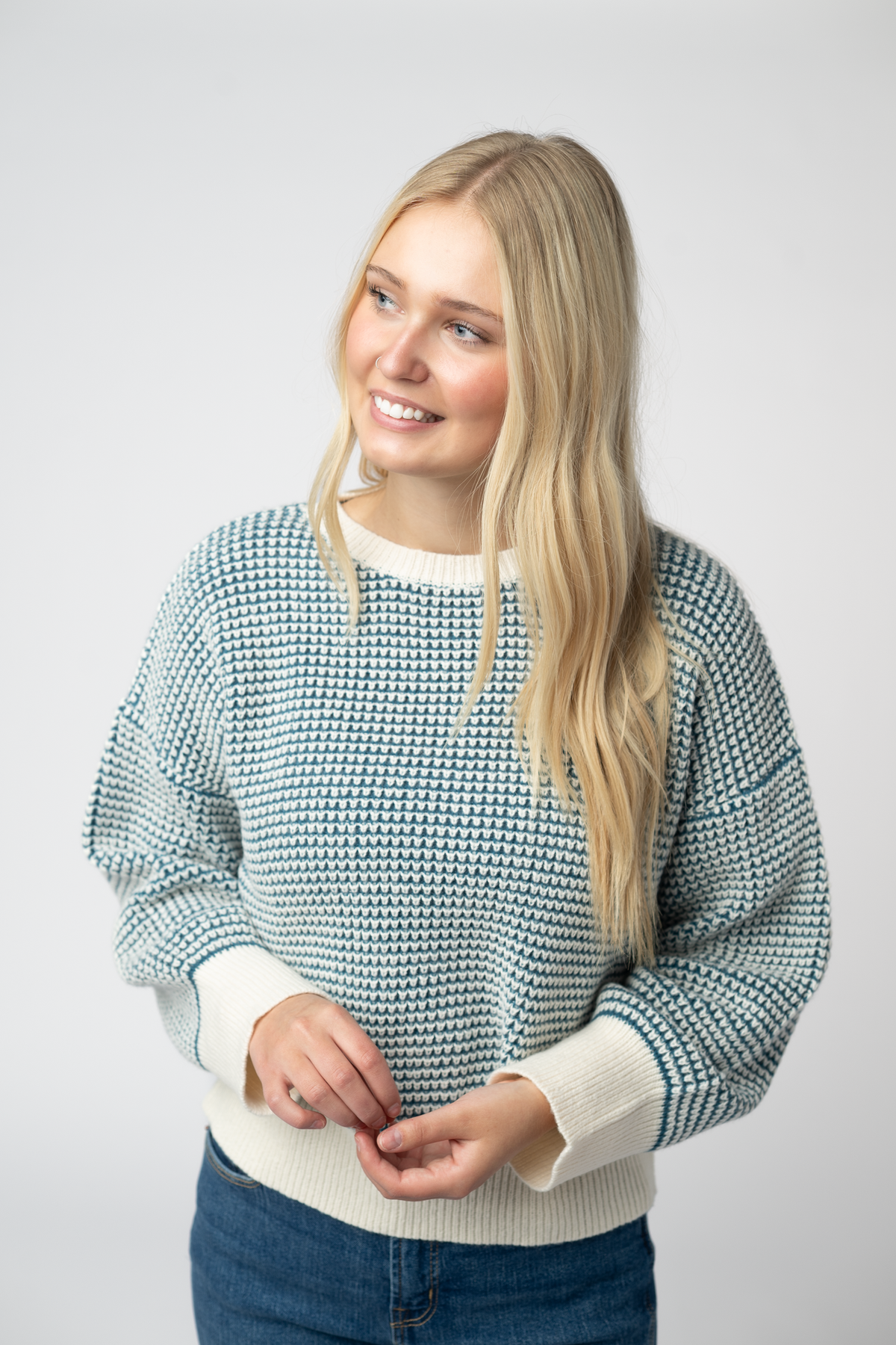 IN STOCK Charlotte Sweater - Teal and Ivory by Michelle Mae