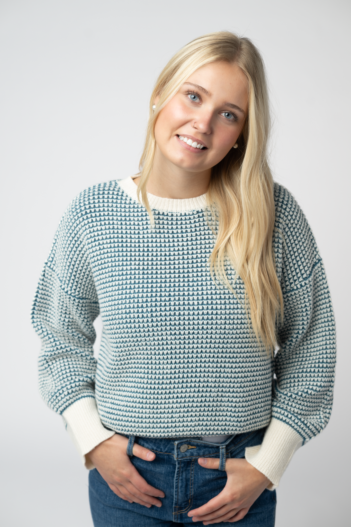 IN STOCK Charlotte Sweater - Teal and Ivory by Michelle Mae