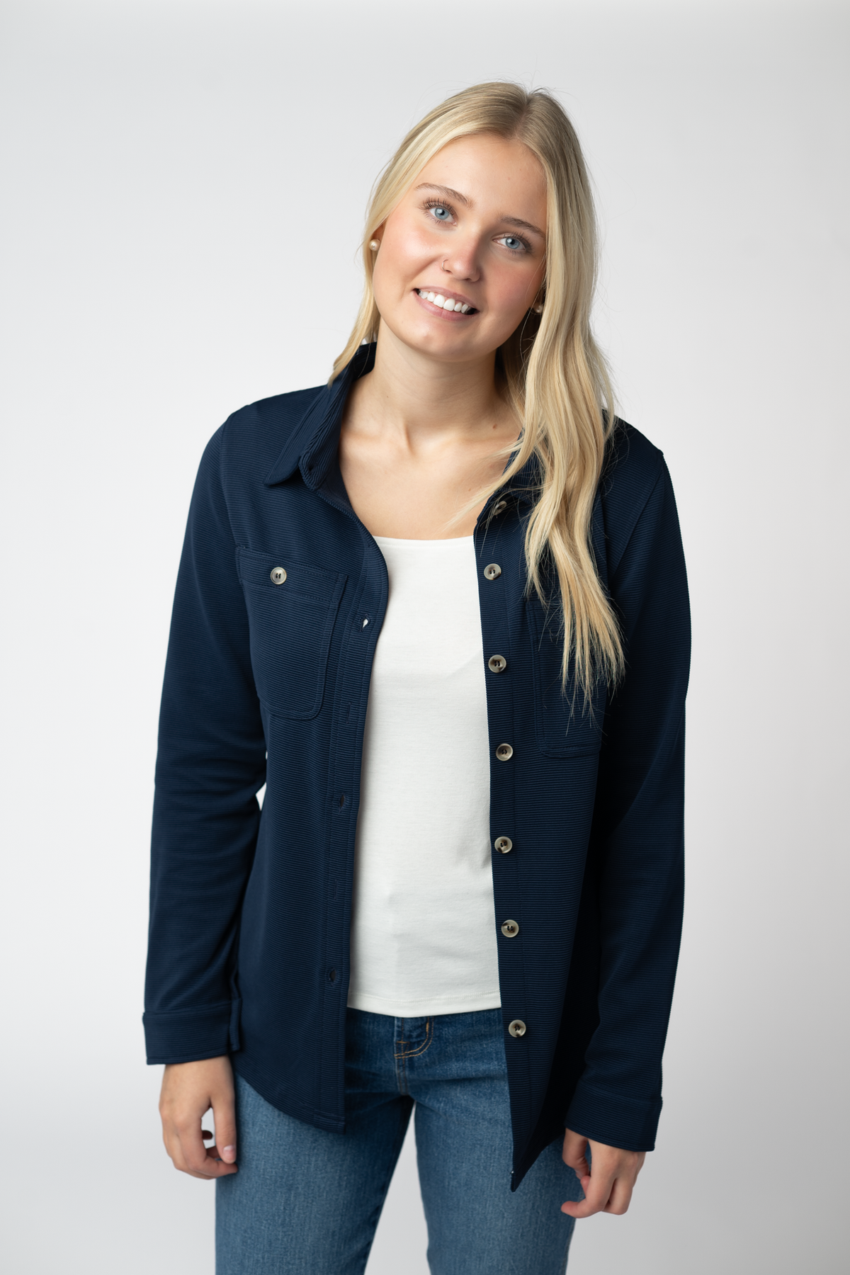 IN STOCK Ryleigh Ribbed Button Down - Navy by Michelle Mae