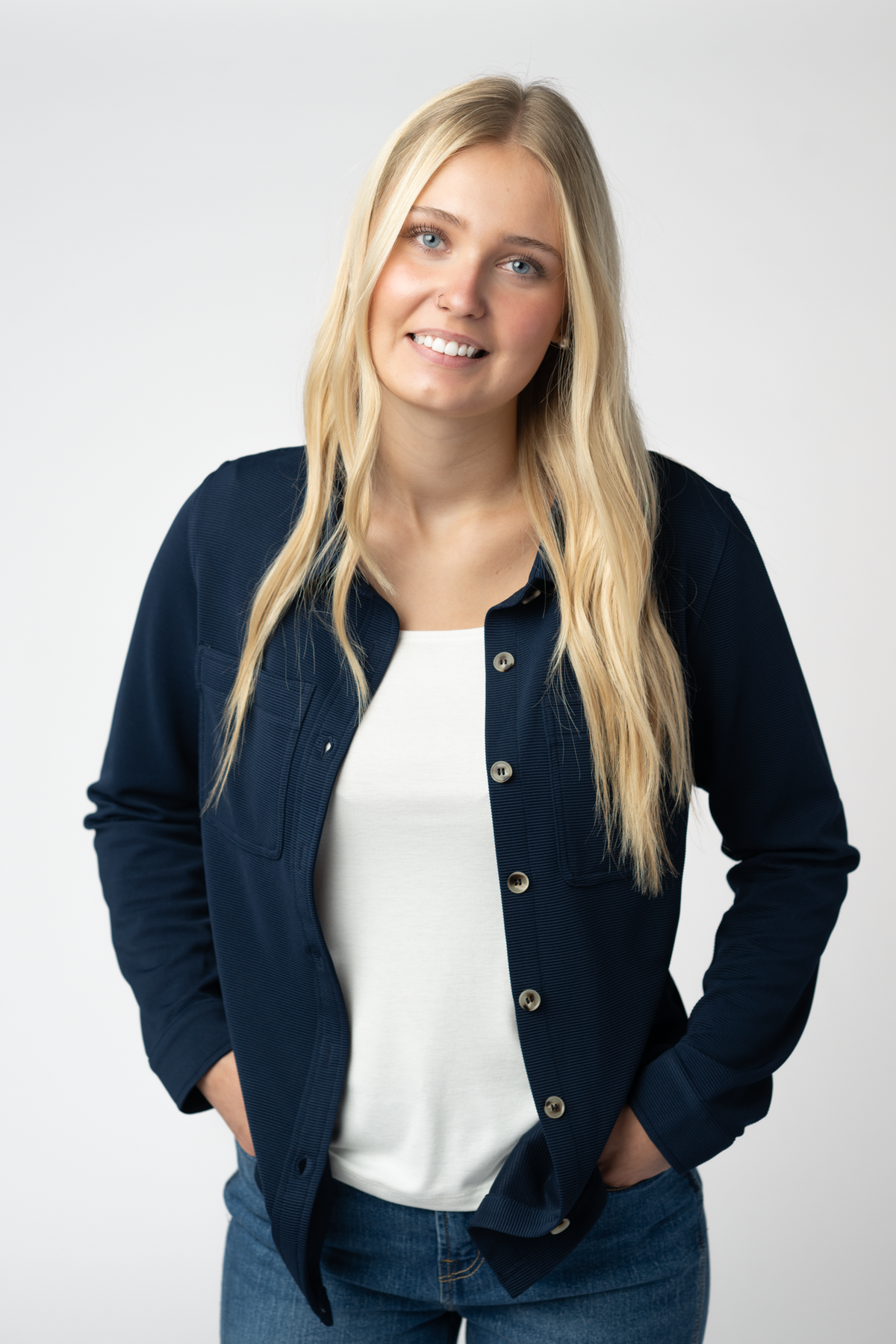 IN STOCK Ryleigh Ribbed Button Down - Navy by Michelle Mae