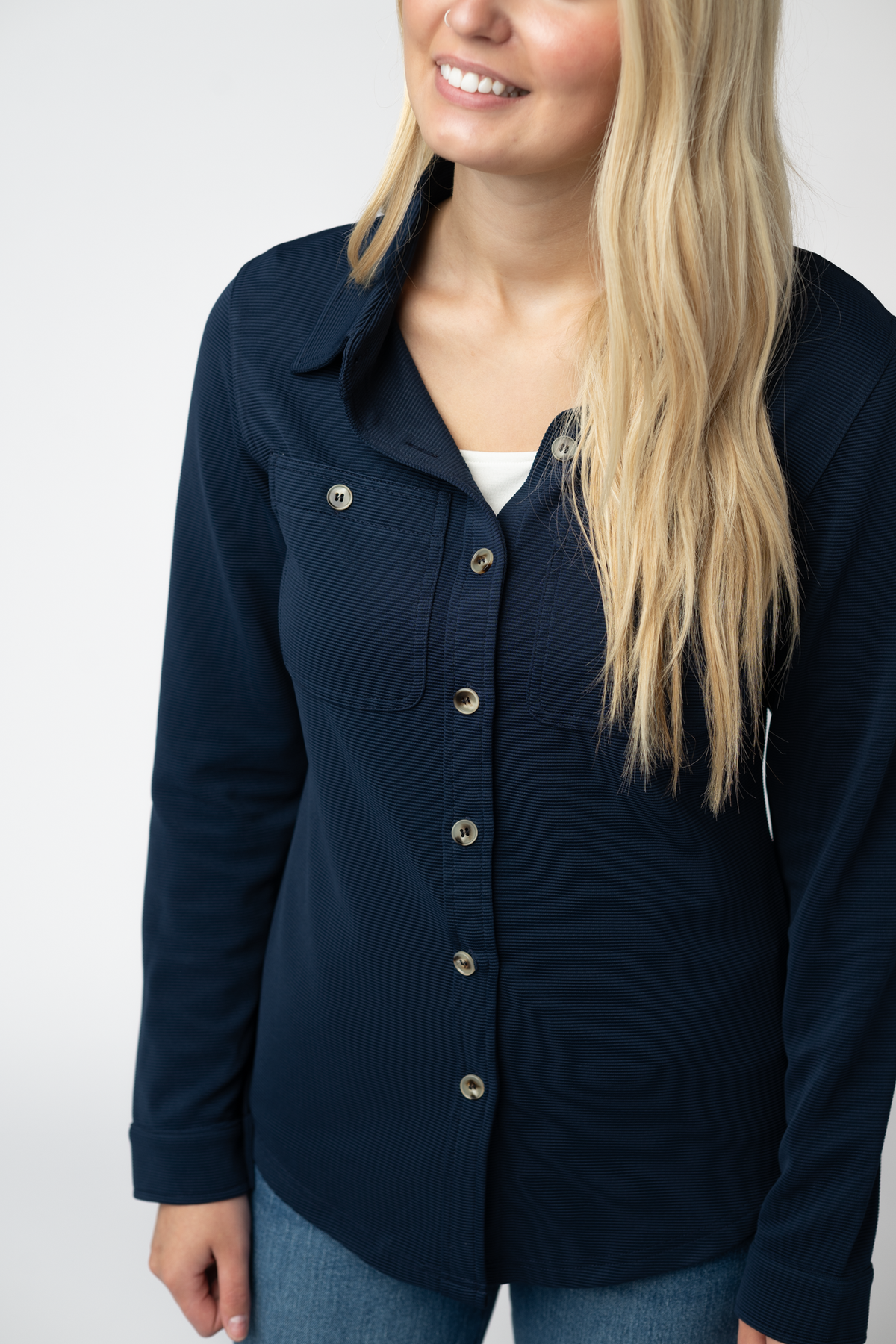 IN STOCK Ryleigh Ribbed Button Down - Navy by Michelle Mae