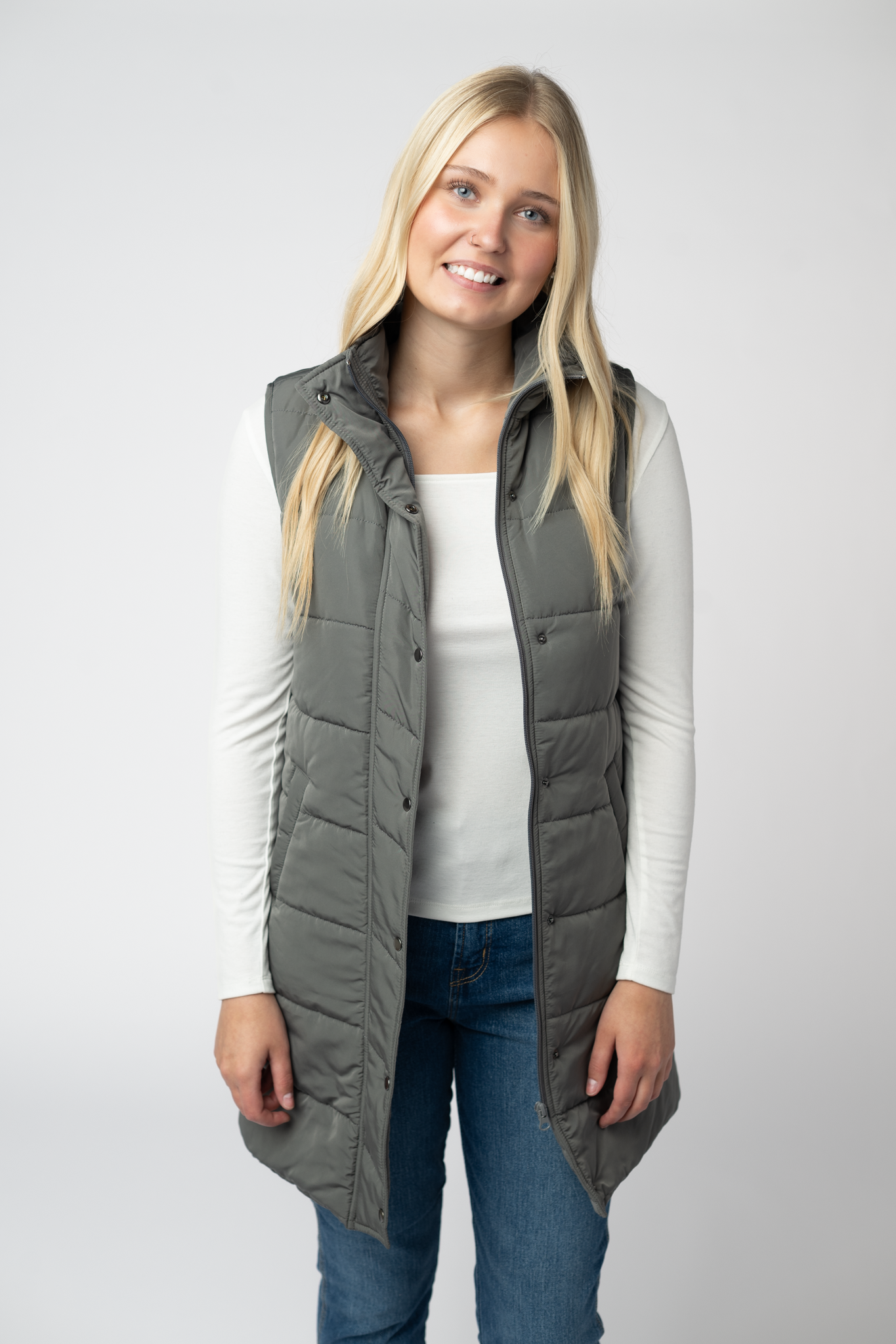 Harlow Long Vest - Grey by Michelle Mae