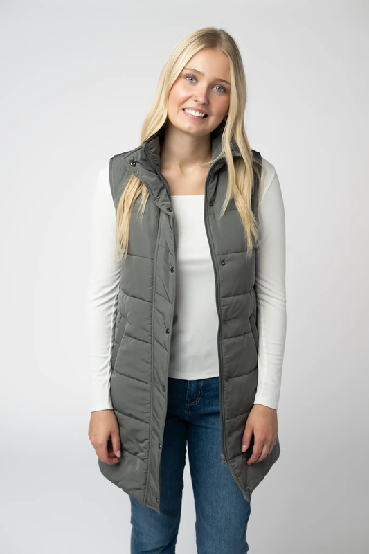 Harlow Long Vest - Grey by Michelle Mae