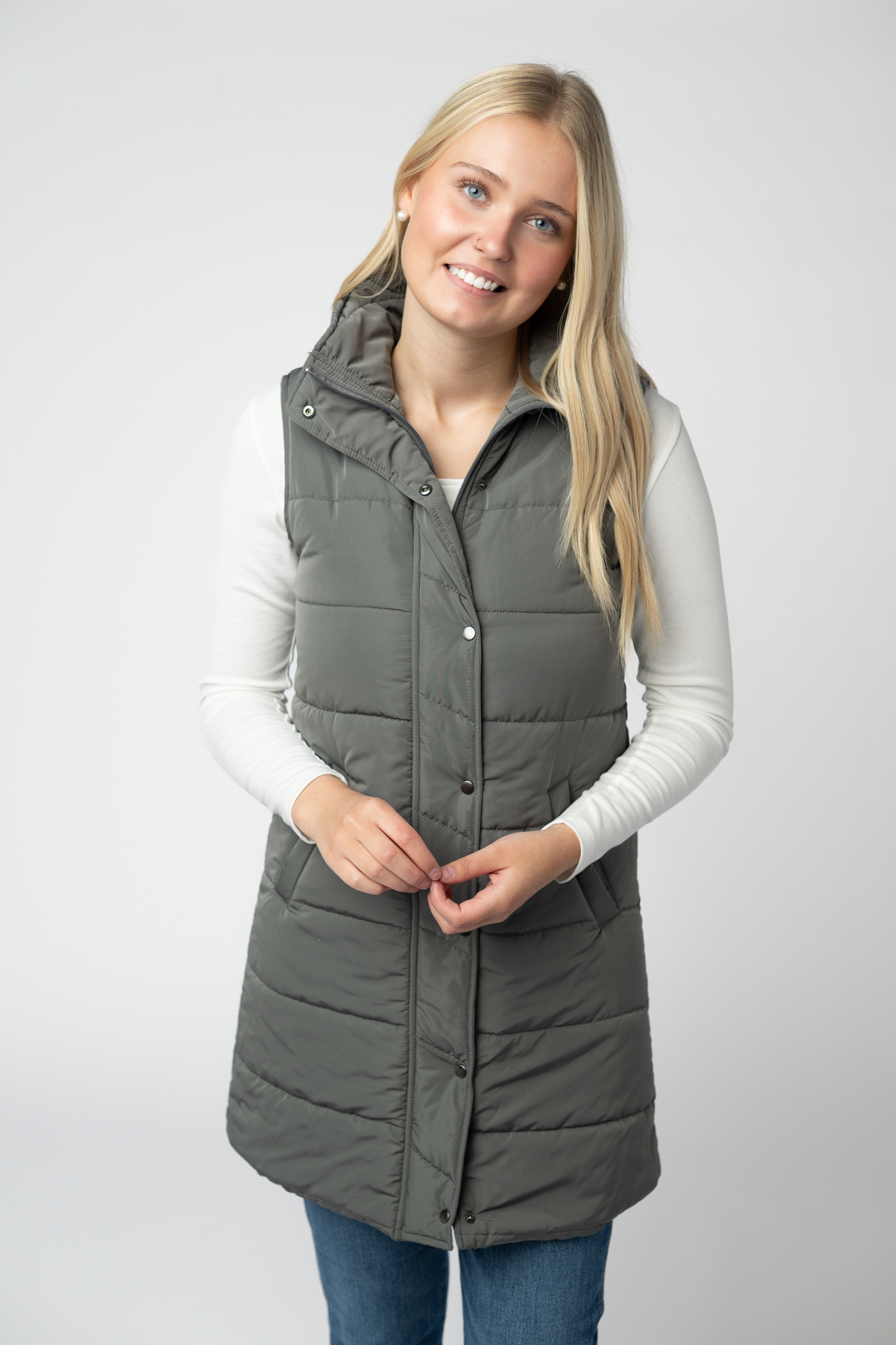 Harlow Long Vest - Grey by Michelle Mae
