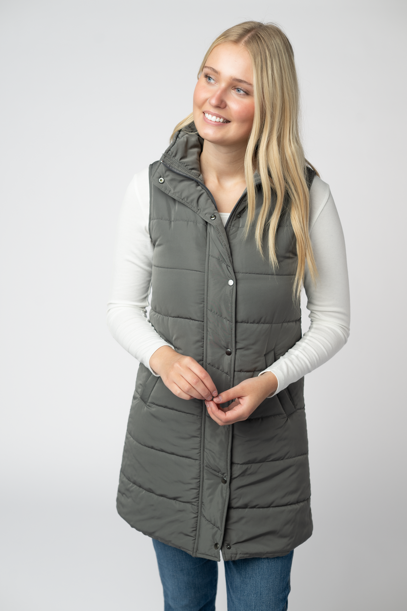 IN STOCK Harlow Long Vest - Grey by Michelle Mae