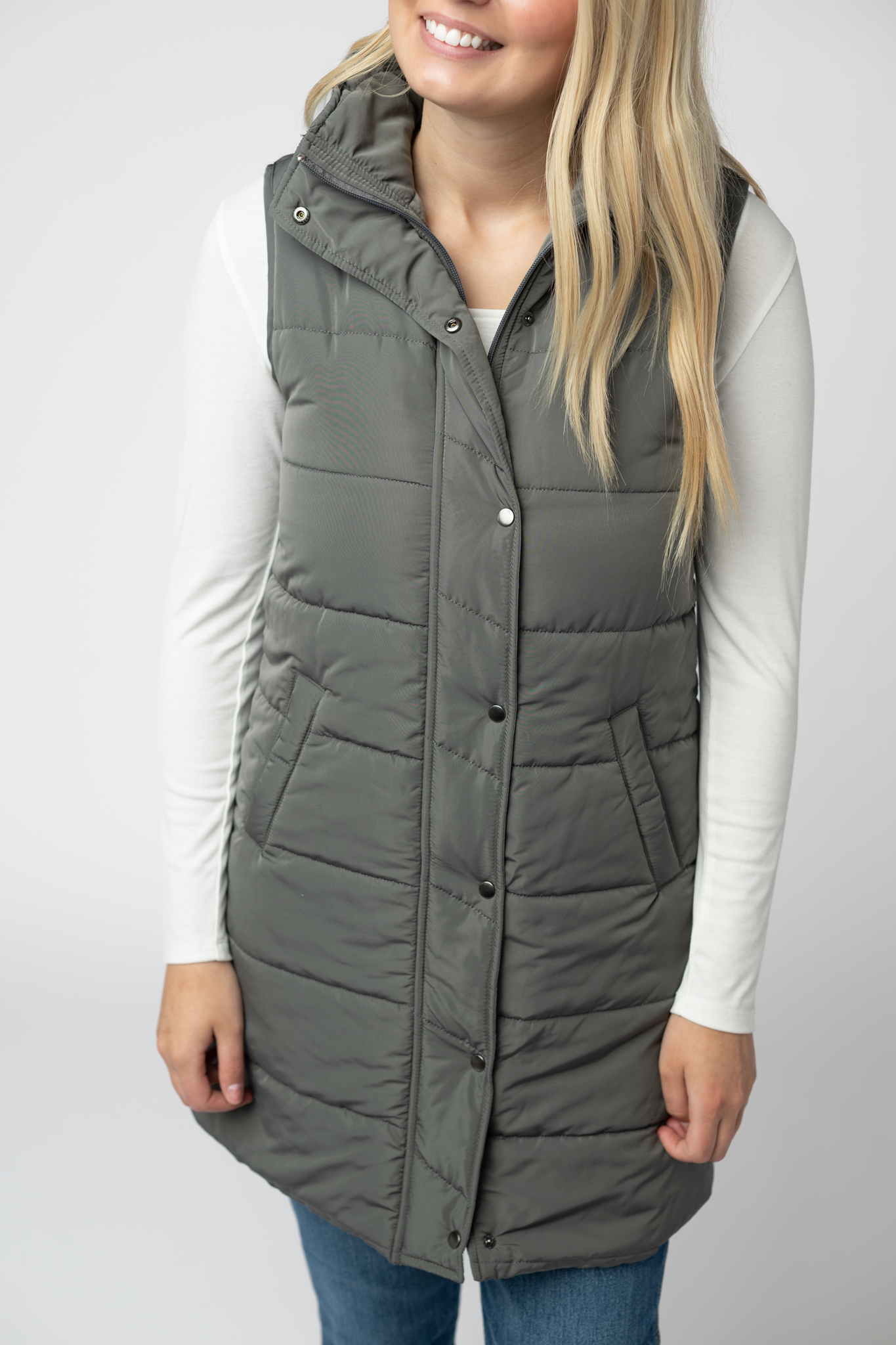 IN STOCK Harlow Long Vest - Grey by Michelle Mae