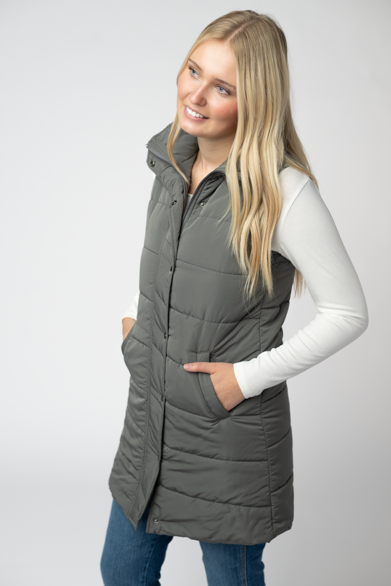 IN STOCK Harlow Long Vest - Grey by Michelle Mae