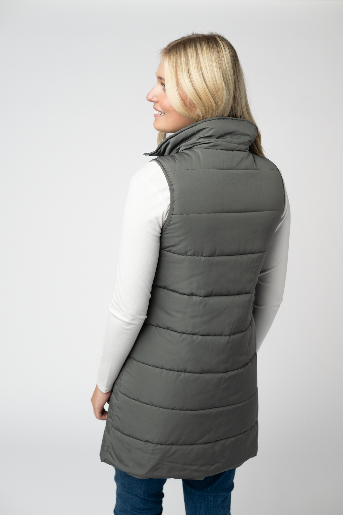 IN STOCK Harlow Long Vest - Grey by Michelle Mae