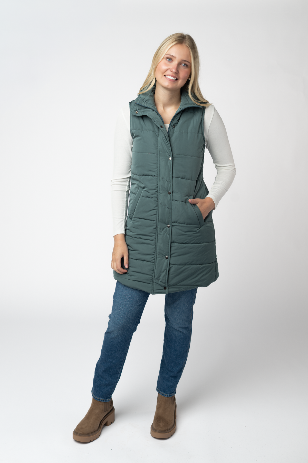 IN STOCK Harlow Long Vest - Teal by Michelle Mae