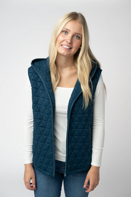 Heather Geometric Hooded Vest - Teal by Michelle Mae