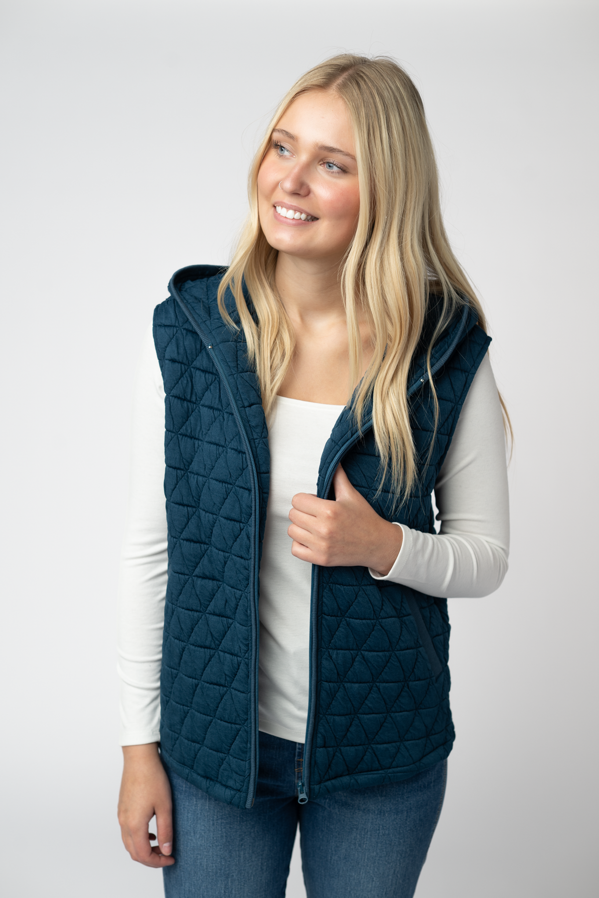 IN STOCK Heather Geometric Hooded Vest - Teal by Michelle Mae