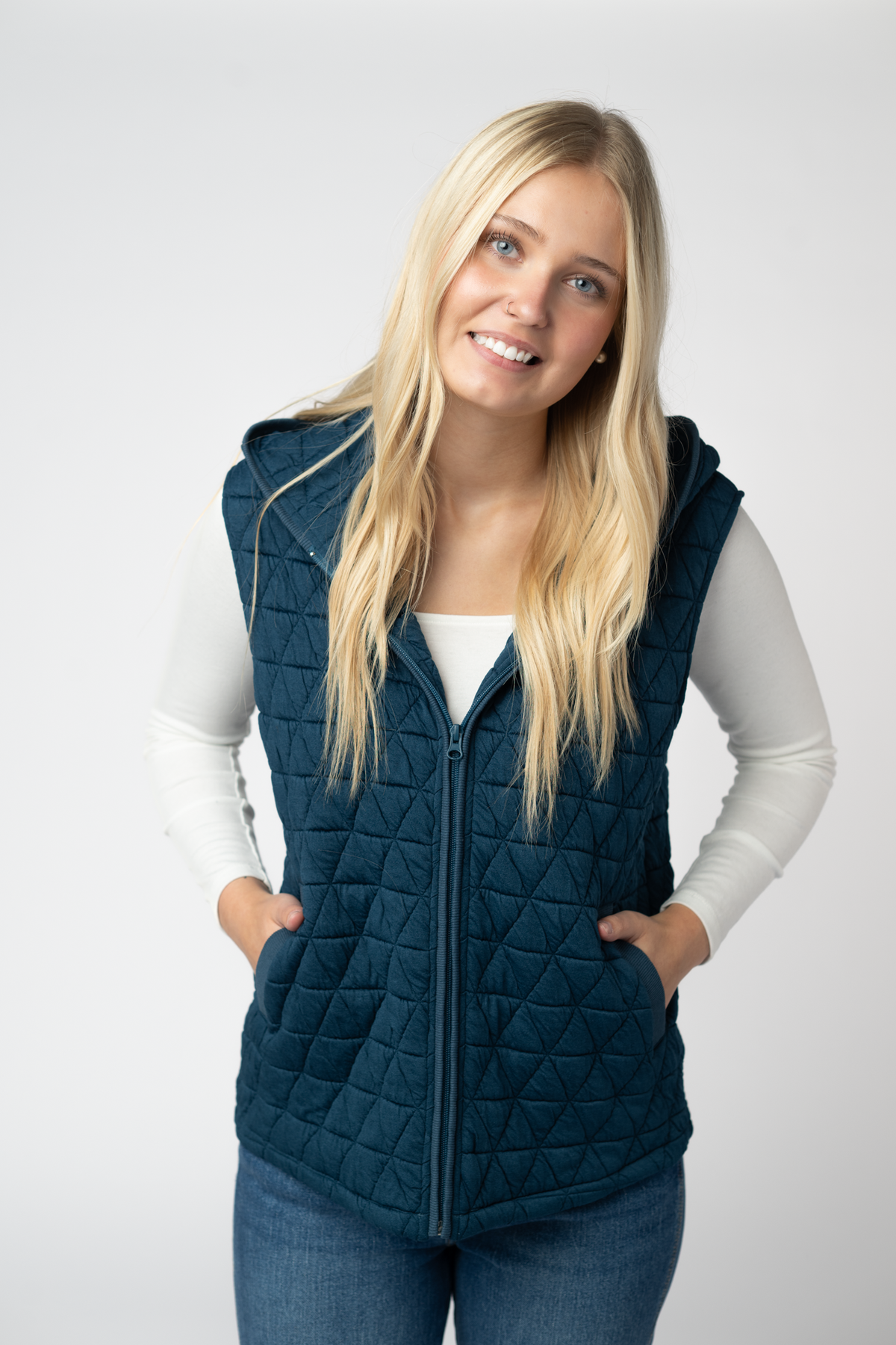 IN STOCK Heather Geometric Hooded Vest - Teal by Michelle Mae