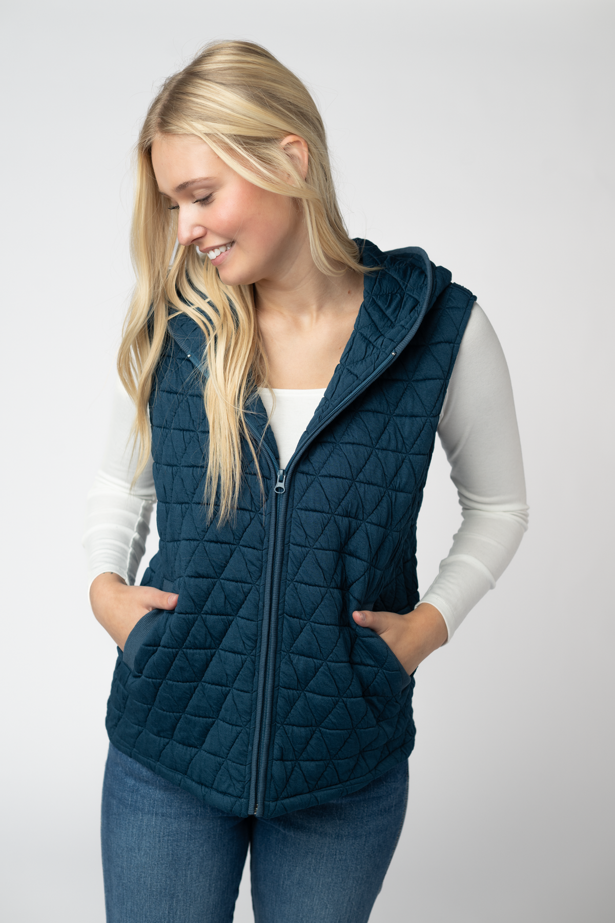 IN STOCK Heather Geometric Hooded Vest - Teal by Michelle Mae