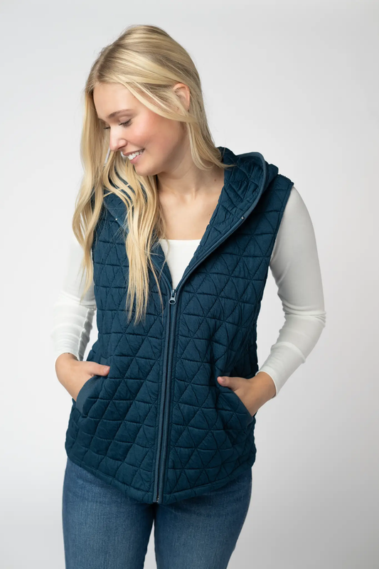 Heather Geometric Hooded Vest - Teal by Michelle Mae