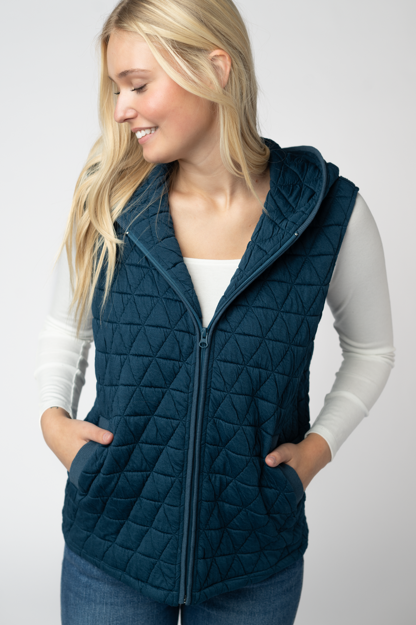 IN STOCK Heather Geometric Hooded Vest - Teal by Michelle Mae
