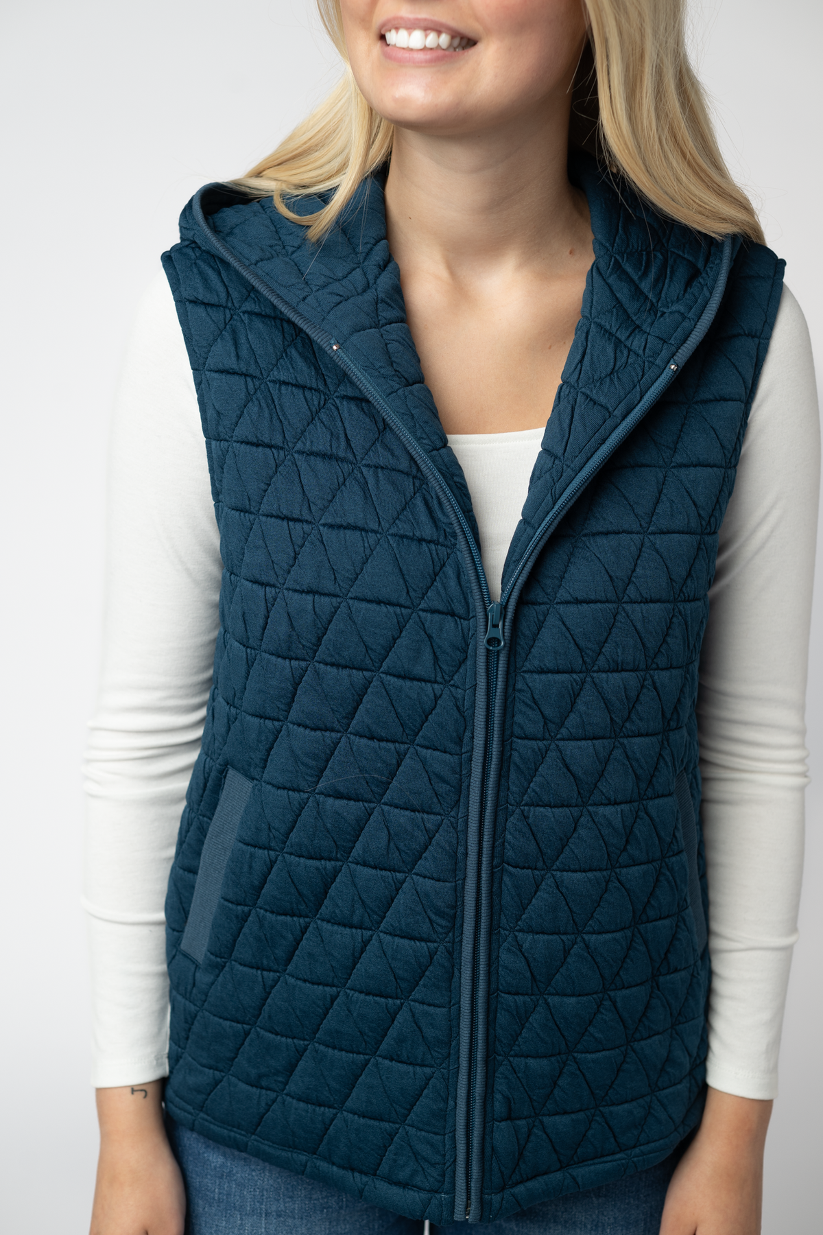 IN STOCK Heather Geometric Hooded Vest - Teal by Michelle Mae
