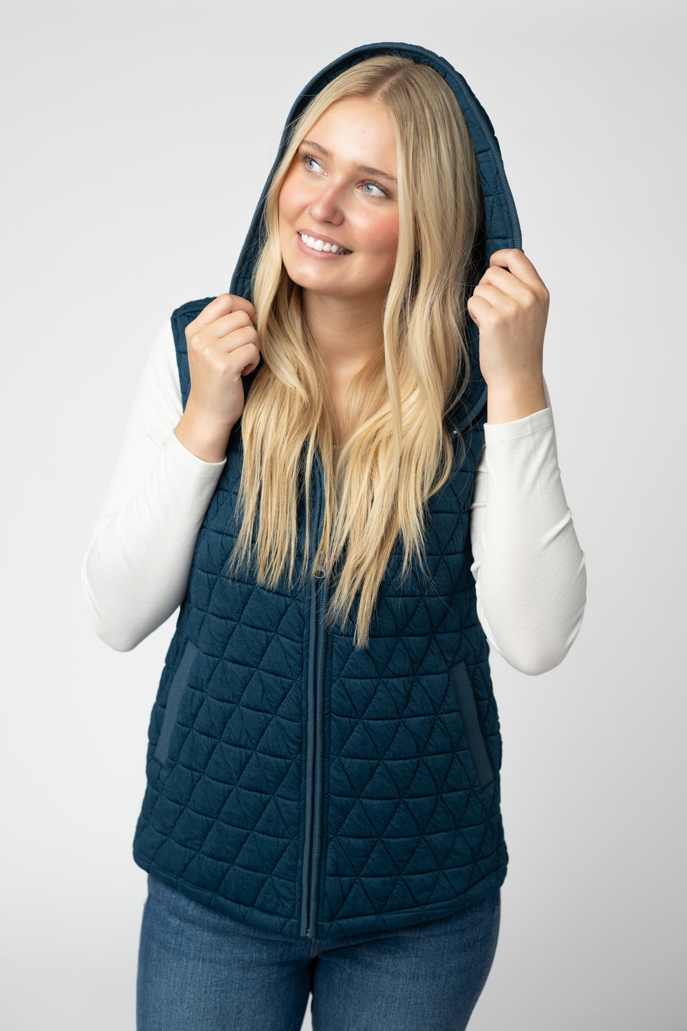 IN STOCK Heather Geometric Hooded Vest - Teal by Michelle Mae