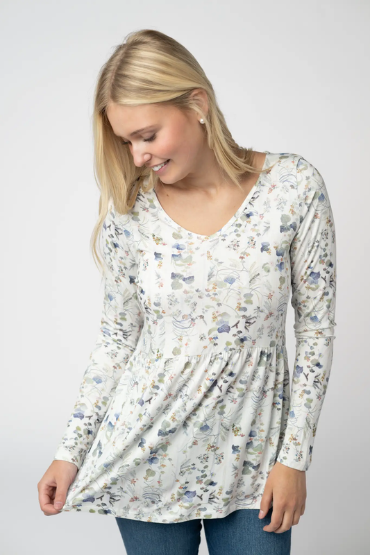 Long Sleeve Sarah Ruffle Top - Olive Meadow by Michelle Mae