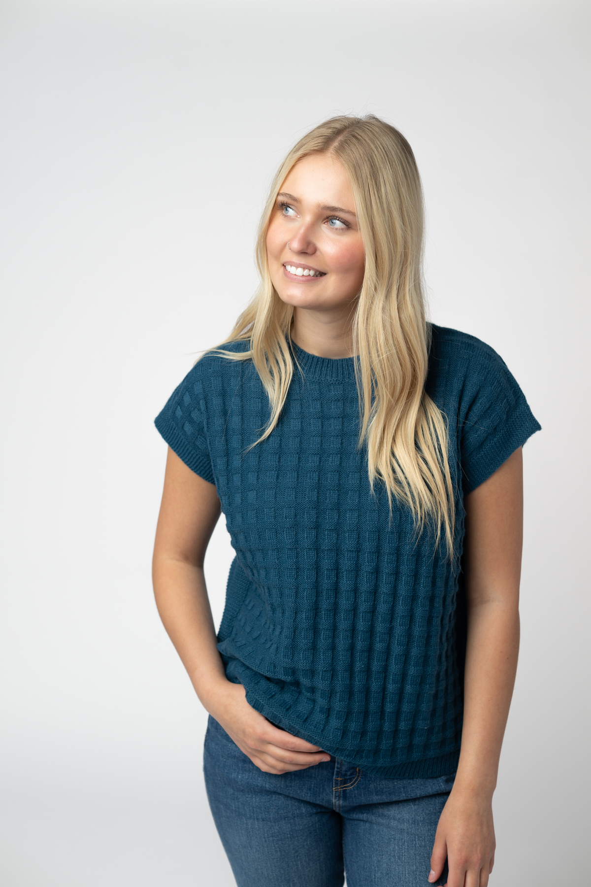 Kelly Knitted Sweater Top Teal Soft Fall Casual Comfort Stretch
