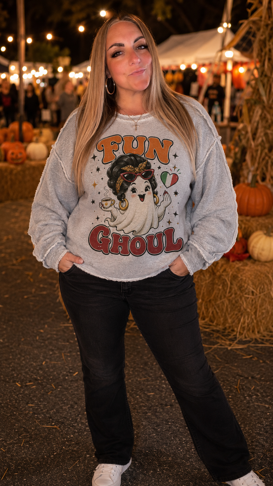 Fun Ghoul Inside Out Sweatshirt Retro Italian American Ghost Spooky Season by Knitted Grace