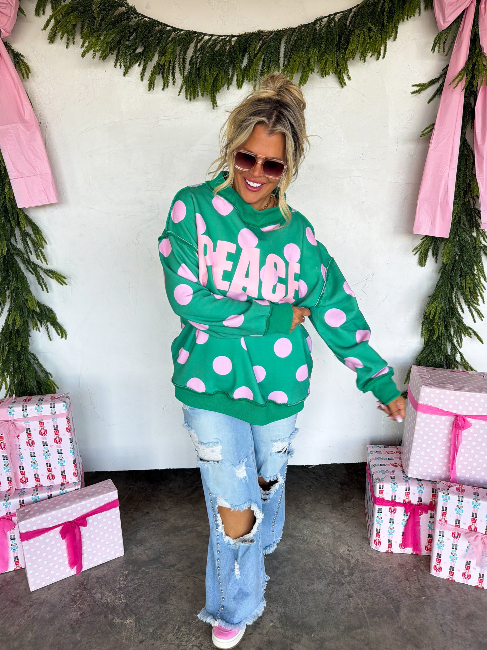 PREORDER- PEACE & POLKA DOT MOCK NECK PULLOVER by BLAKELEY