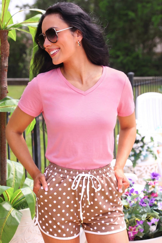 Mocha Mousse Polka Dot Everyday Shorts by Jess Lea