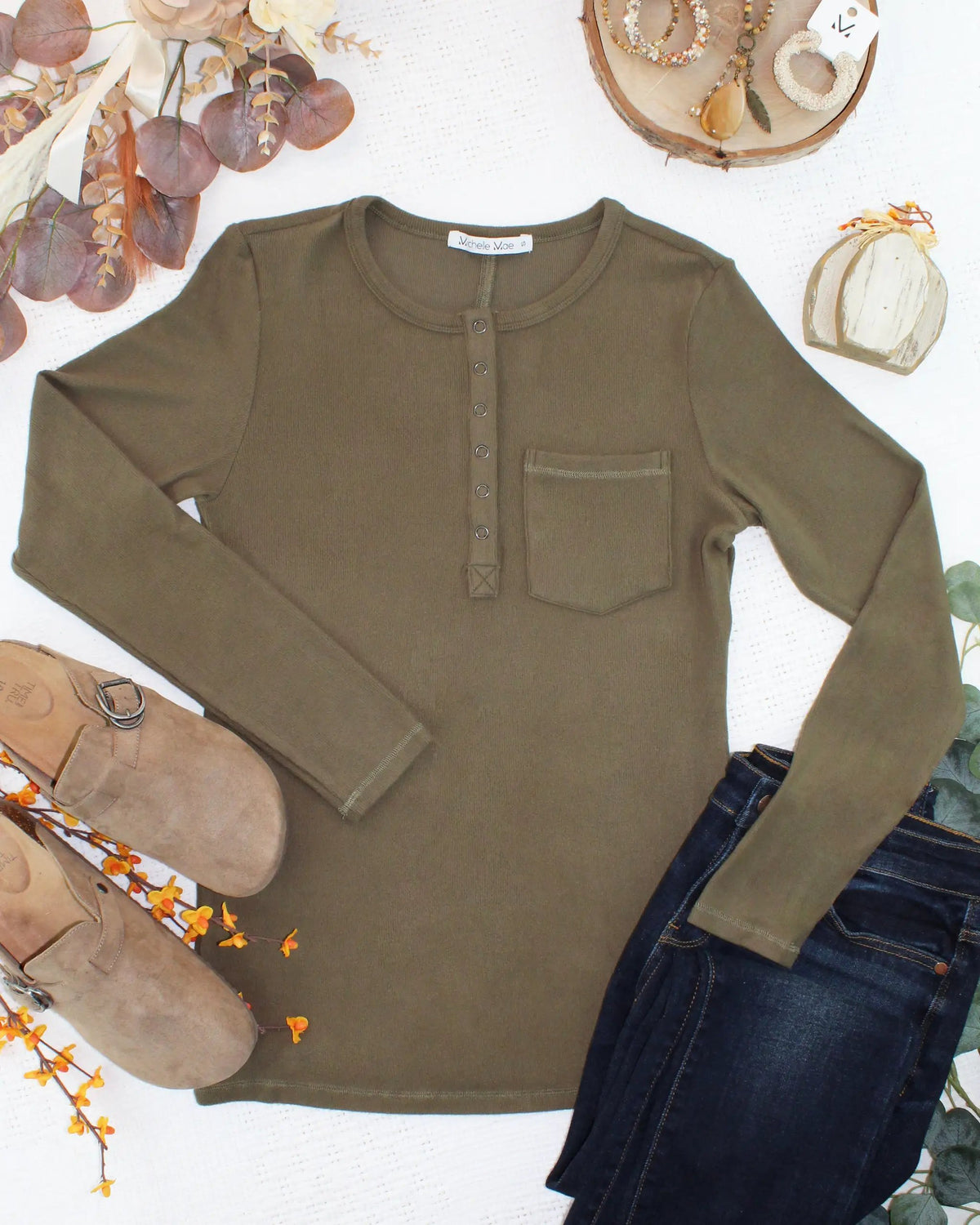 IN STOCK Georgia Long Sleeve Top - Olive by Michelle Mae