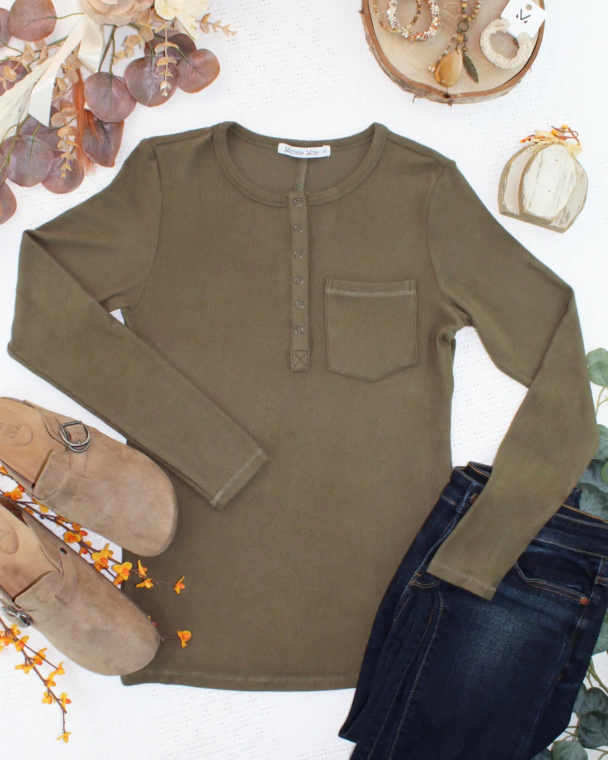IN STOCK Georgia Long Sleeve Top - Olive by Michelle Mae