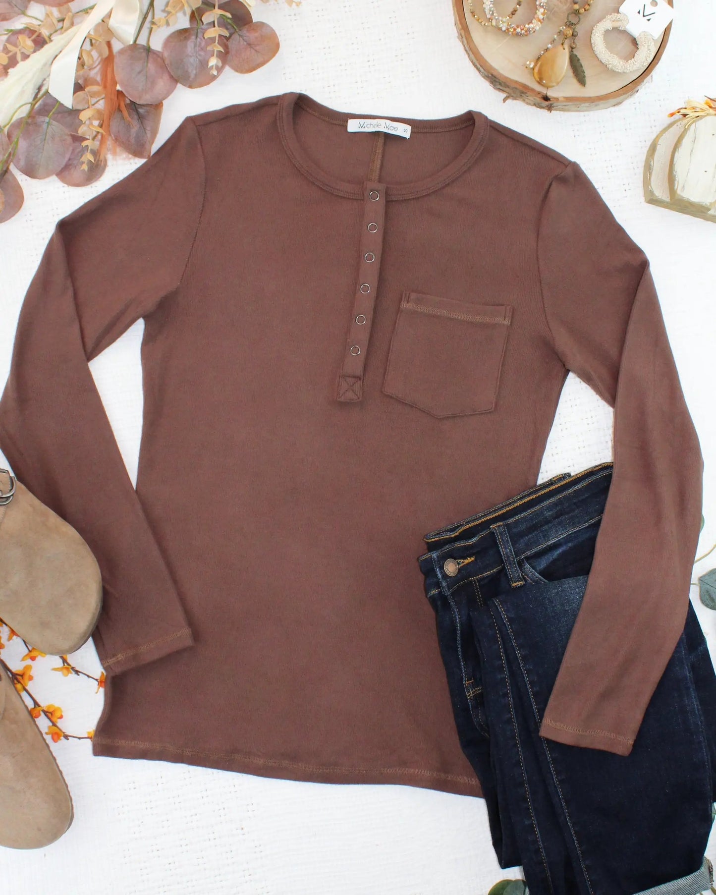 IN STOCK Georgia Long Sleeve Top - Brown by Michelle Mae