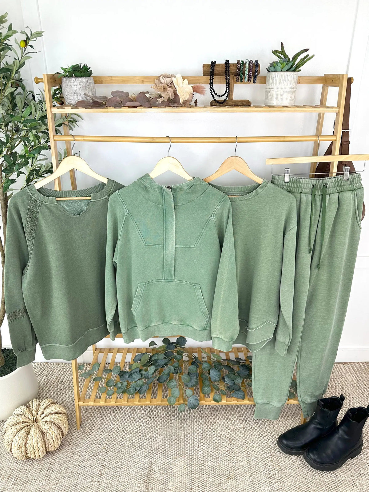 IN STOCK Lace Accent Vintage Wash Pullover - Olive by Michelle Mae