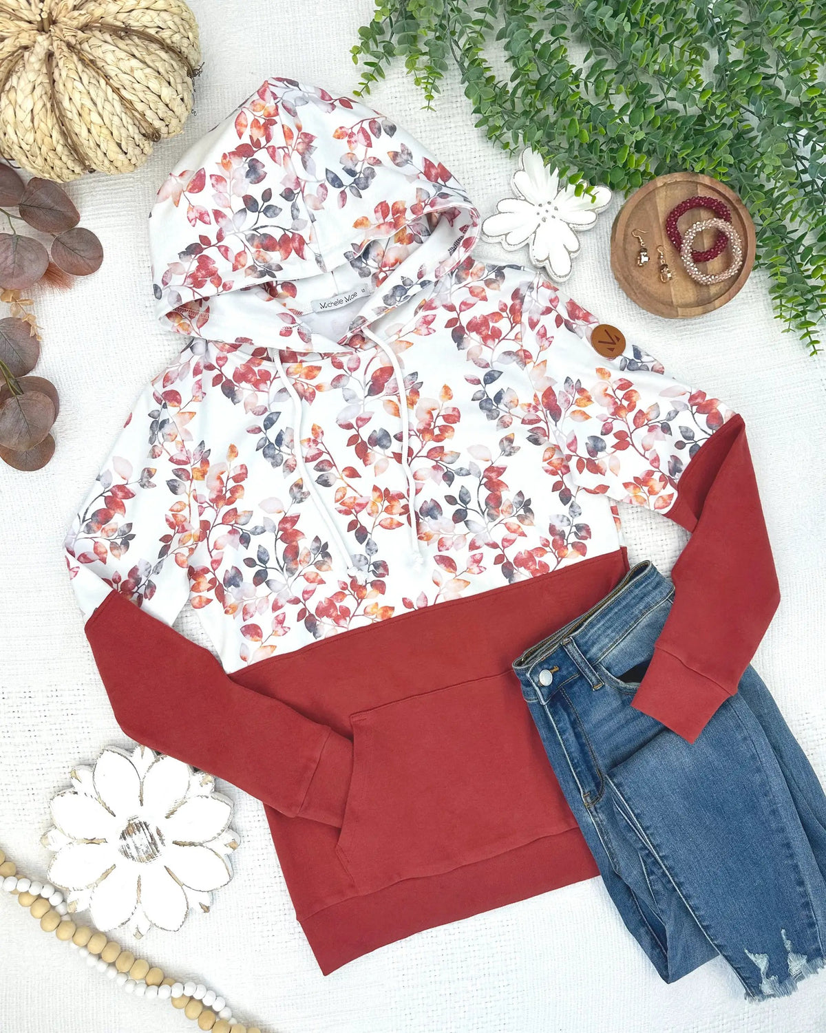 IN STOCK Hailey Pullover Hoodie - Autumn Watercolor and Brick by Michelle Mae