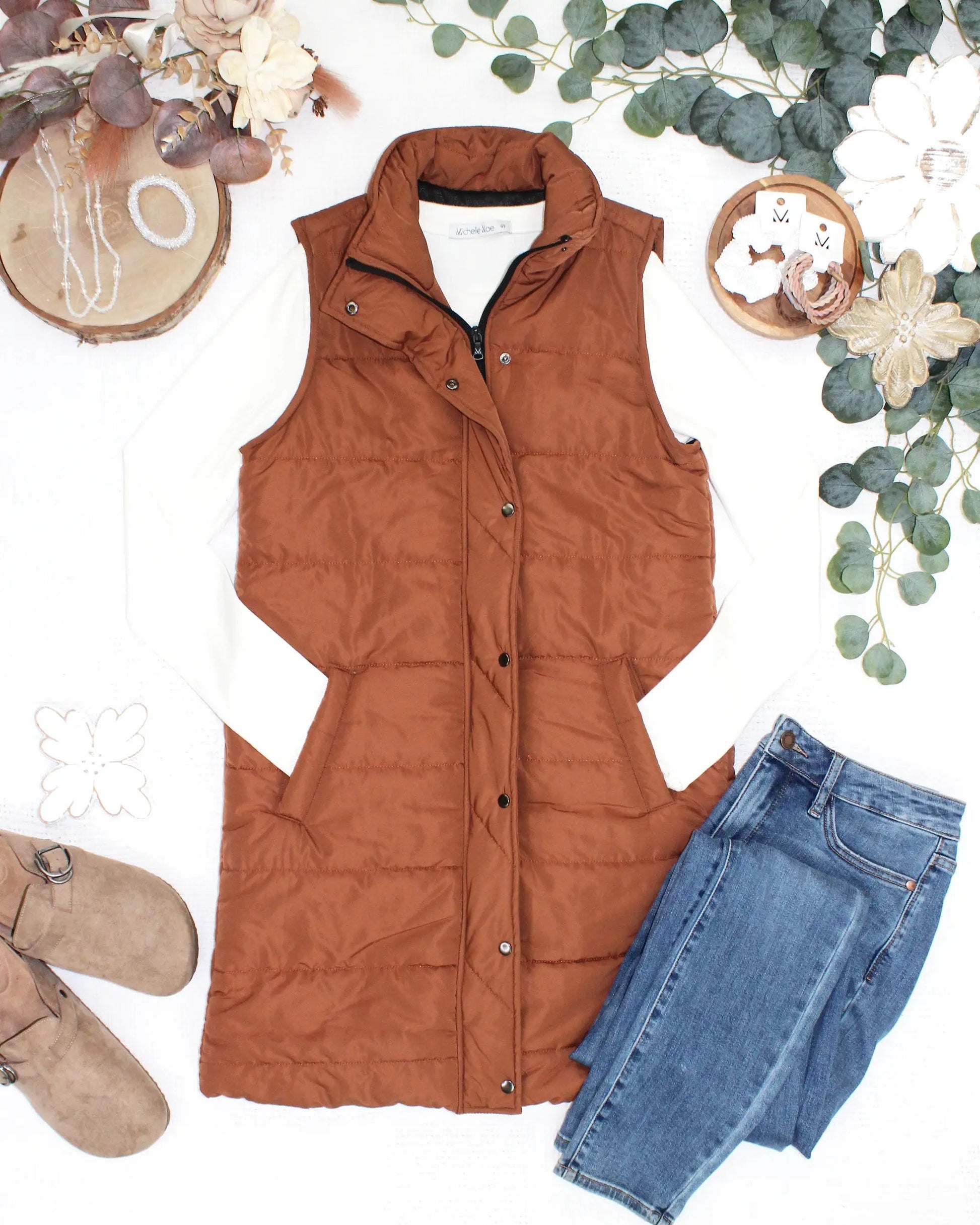 IN STOCK Harlow Long Vest - Cinnamon by Michelle Mae